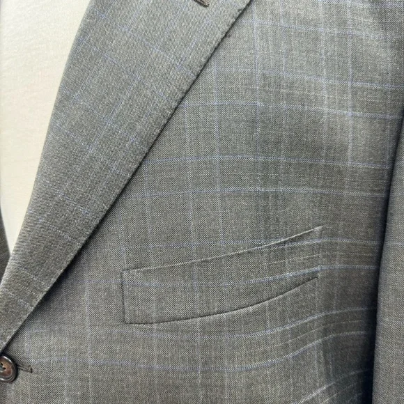 Corneliani Windowpane Blazer Jacket Virgin Wool Men’sSize 56R Brown Italy